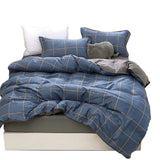 NNEDSZ Blue Plaid Pattern Aloe Cotton Flat Sheet Quilt Cover Pillowcases 4pcs Bedding Set Duvet Doona Quilt Cover Set (Double)