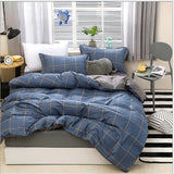 NNEDSZ Blue Plaid Pattern Aloe Cotton Flat Sheet Quilt Cover Pillowcases 4pcs Bedding Set Duvet Doona Quilt Cover Set (Queen)