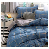 NNEDSZ Blue Plaid Pattern Aloe Cotton Flat Sheet Quilt Cover Pillowcases 4pcs Bedding Set Duvet Doona Quilt Cover Set (Queen)