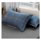 NNEDSZ Blue Plaid Pattern Aloe Cotton Flat Sheet Quilt Cover Pillowcases 4pcs Bedding Set Duvet Doona Quilt Cover Set (Queen)