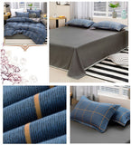 NNEDSZ Blue Plaid Pattern Aloe Cotton Flat Sheet Quilt Cover Pillowcases 4pcs Bedding Set Duvet Doona Quilt Cover Set (Queen)
