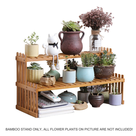 NNEDSZ 2 Tier Bamboo Plant Stand Shelves Flower Pot Rack Garden Indoor Outdoor Patio