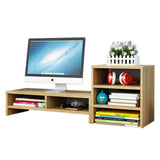 NNEDSZ Wooden Desk Monitor Riser Stand With 3Tier Storage Shelves Desktop Bookshelf(Walnut Wood(Style 02))