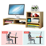 NNEDSZ Wooden Desk Monitor Riser Stand With 3Tier Storage Shelves Desktop Bookshelf(Walnut Wood(Style 02))