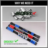 NNEDSZ 6-Piece Socket Organizer Set, Sockets Holder Rack Rail Mountable 86 Sliding Clips, Premium Quality Socket Holders Workshop Organiser
