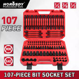NNEDSZ 107Pc Hex & Torx Bit Socket Set E-Torx Extra Long Allen Key Sockets Metric & SAE