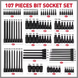 NNEDSZ 107Pc Hex & Torx Bit Socket Set E-Torx Extra Long Allen Key Sockets Metric & SAE