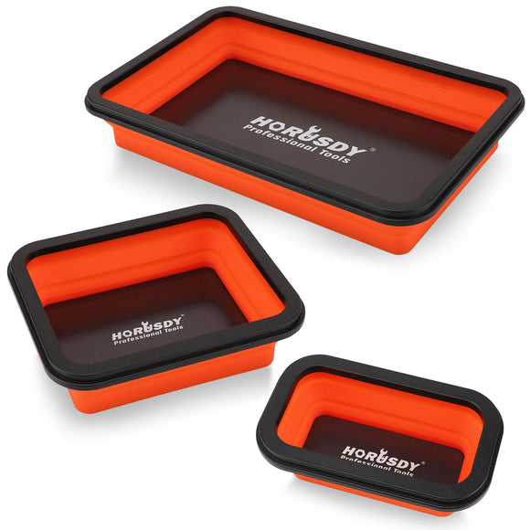 NNEDSZ 3Pc Orange Magnetic Parts Tray Set Tool Trays Storage Organizer Screw