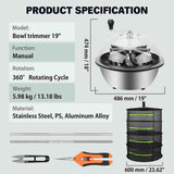 NNEDSZ 19 inch Bud Leaf Bowl Trimmer Tumble Stainless Steel Blades Twisted Spin Cut