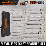 NNEDSZ HORUSDY 18Pc Flexi-Head Ratchet Spanner Set Metric 6-30mm Spanners Nickle Plated