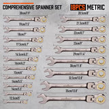 NNEDSZ HORUSDY 18Pc Flexi-Head Ratchet Spanner Set Metric 6-30mm Spanners Nickle Plated