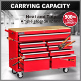 NNEDSZ 9 Drawers Tool Box Chest Cabinet Trolley Box Garage Storage Toolbox Red 1000lbs