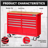 NNEDSZ 9 Drawers Tool Box Chest Cabinet Trolley Box Garage Storage Toolbox Red 1000lbs