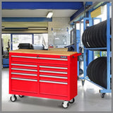 NNEDSZ 9 Drawers Tool Box Chest Cabinet Trolley Box Garage Storage Toolbox Red 1000lbs