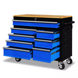 NNEDSZ HORUSDY 42 inch 8 Drawer Tool Cabinet 1000 lbs Wood Top Power Strip Casters Blue