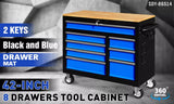 NNEDSZ HORUSDY 42 inch 8 Drawer Tool Cabinet 1000 lbs Wood Top Power Strip Casters Blue