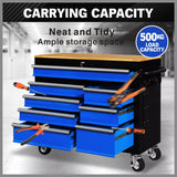 NNEDSZ HORUSDY 42 inch 8 Drawer Tool Cabinet 1000 lbs Wood Top Power Strip Casters Blue