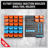 NNEDSZ 43Pc Bins Wall Mounted Parts Storage Rack Tools Holder Organiser 2 Peg Borads