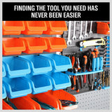 NNEDSZ 43Pc Bins Wall Mounted Parts Storage Rack Tools Holder Organiser 2 Peg Borads
