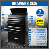 NNEDSZ 7 Drawer Tool Box Chest Cabinet Trolley Toolbox Garage Storage Lockable Blue