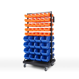 NNEDSZ 92-Piece Bin Mobile Garage Storage Bin Rack Heavy-Duty Tool Organizer with Swivel Wheels