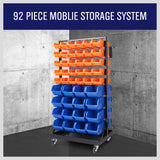 NNEDSZ 92-Piece Bin Mobile Garage Storage Bin Rack Heavy-Duty Tool Organizer with Swivel Wheels