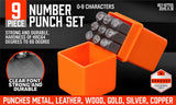 NNEDSZ 9Pc 6mm Number Stamp Punches Set Metal Plastic Wood Leather With Storage Case
