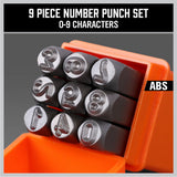 NNEDSZ 9Pc 6mm Number Stamp Punches Set Metal Plastic Wood Leather With Storage Case