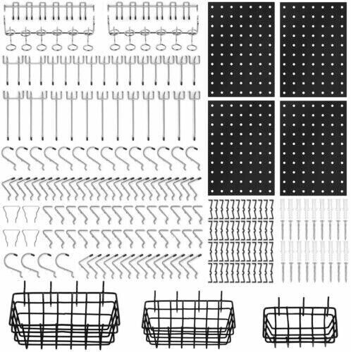 NNEDSZ 127Pc Pegboard Hooks Set Storage Baskets Organizer Hanger Inc. 4 Small Peg Board
