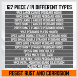 NNEDSZ 127Pc Pegboard Hooks Set Storage Baskets Organizer Hanger Inc. 4 Small Peg Board