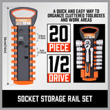 NNEDSZ 3Pc Socket Rails 66 Socket Holder Space Organiser Garage Rack 1/4" 3/8" 1/2"