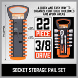 NNEDSZ 3Pc Socket Rails 66 Socket Holder Space Organiser Garage Rack 1/4" 3/8" 1/2"