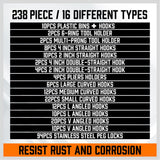 NNEDSZ 238Pc Pegboard Hooks Set Peg board Bins Parts Storage Assortment Tools Organiser