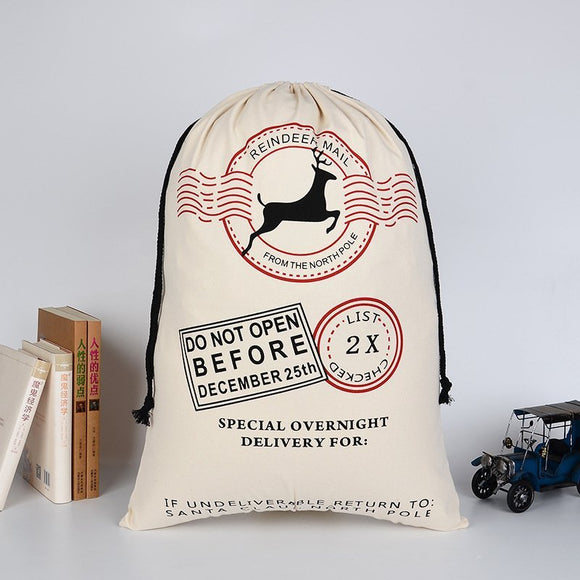 NNEDSZ 50x70cm Canvas Hessian Christmas Santa Sack Xmas Stocking Reindeer Kids Gift Bag, Cream - Reindeer Mail