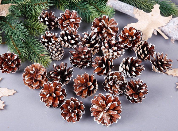 NNEDSZ 18 Christmas Natural Pine Cones Xmas Tree Hanging Home Decoration Ornament Gifts, 18x Natural w Snow Covered Pinecones