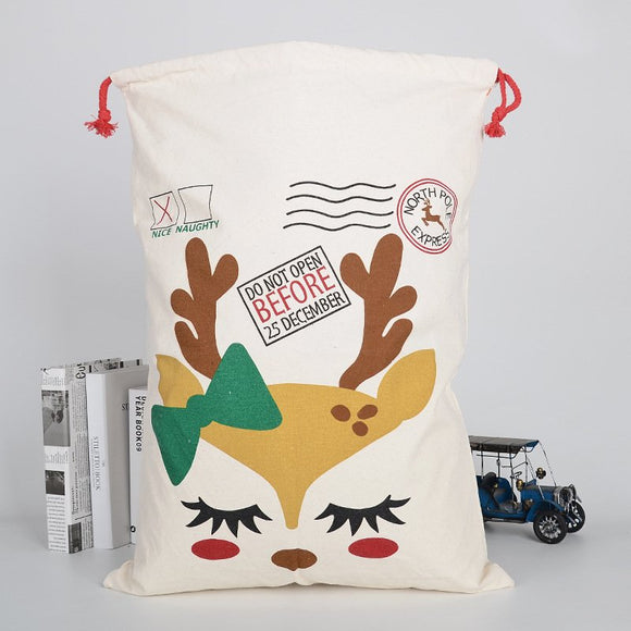 NNEDSZ 50x70cm Canvas Hessian Christmas Santa Sack Xmas Stocking Reindeer Kids Gift Bag, Cream - Reindeer Girl Makeup