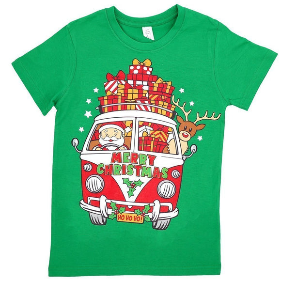 NNEDSZ New Funny Adult Xmas Christmas T Shirt Tee Mens Womens 100% Cotton Jolly Ugly, Santa Drive Kombi (Green), M