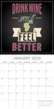 NNEDSZ Wine Signs - 2024 Square Wall Calendar 16 Months Planner Christmas New Year Gift