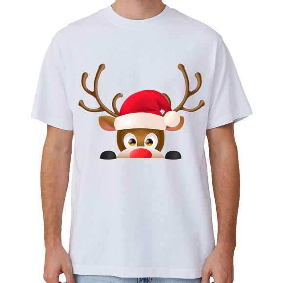 NNEDSZ 100% Cotton Christmas T-shirt Adult Unisex Tee Tops Funny Santa Party Custume, Reindeer Head (White), 3XL
