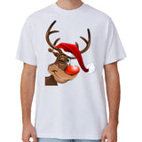NNEDSZ 100% Cotton Christmas T-shirt Adult Unisex Tee Tops Funny Santa Party Custume, Reindeer Wink (White), 3XL