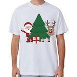 NNEDSZ 100% Cotton Christmas T-shirt Adult Unisex Tee Tops Funny Santa Party Custume, Santa with Tree (White), L