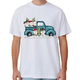 NNEDSZ 100% Cotton Christmas T-shirt Adult Unisex Tee Tops Funny Santa Party Custume, Car with Snowman (White), L