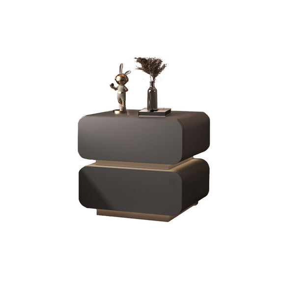 NNEDSZ Dark Grey Solid Wood Bedside Table Side Table 2 Drawer Intelligent Induction Light Nightstand Cabinet
