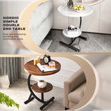 NNEDSZ 2 Tier End Table Sofa Side End Table Round Nightstand with Sturdy Metal Frame