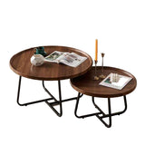 NNEDSZ Removable Set of 2 Round Coffee Table  Walnut Nesting Side End Table Furniture