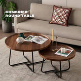 NNEDSZ Removable Set of 2 Round Coffee Table  Walnut Nesting Side End Table Furniture