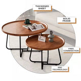 NNEDSZ Removable Set of 2 Round Coffee Table  Walnut Nesting Side End Table Furniture