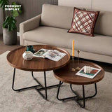 NNEDSZ Removable Set of 2 Round Coffee Table  Walnut Nesting Side End Table Furniture