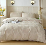 NNEDSZ Tufted Textured Quilt Cover Set- Beige - King Size