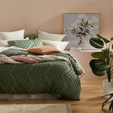 NNEDSZ Tufted Boho Wave Quilt Cover Set- Dark Green - King Size
